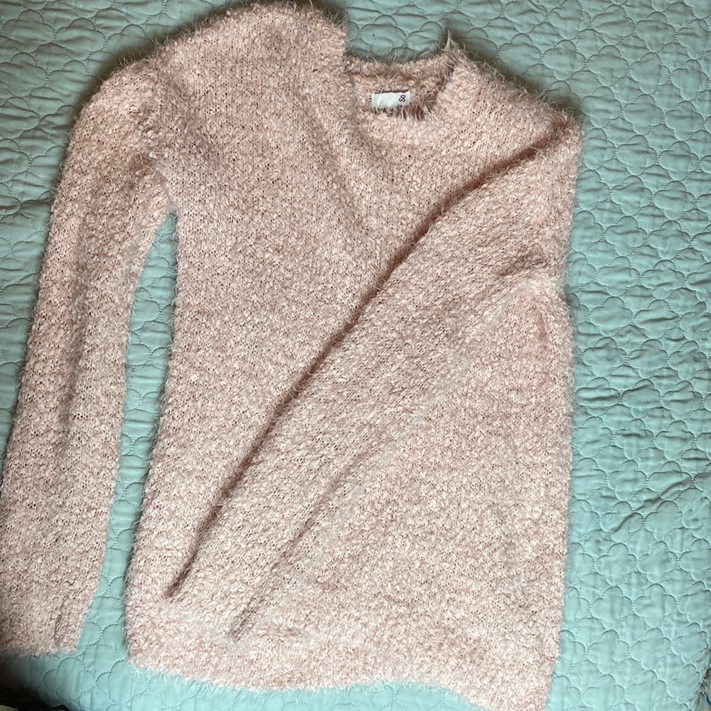 light pink fuzzy sweater